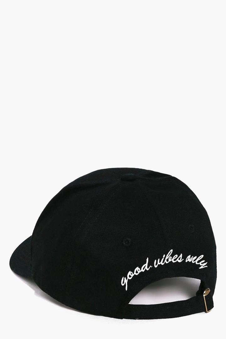 Boohoo Frances Good Vibes Only Slogan Baseball Cap Black