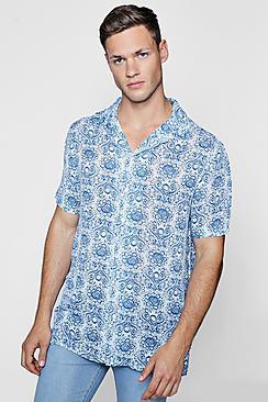 Boohoo Paisley Print Revere Short Sleeve Shirt