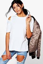 Boohoo Lorna Button Detail Cold Shoulder T-shirt