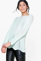 Boohoo Abigail Fine Knit Slash Neck Jumper Green