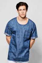 Boohoo Oversized Denim T Shirt With Raw Edge Indigo