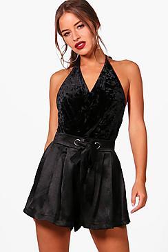 Boohoo Petite Eyelet Tie Luxe Woven Shorts