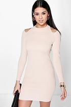 Boohoo Mel Long Sleeve Cut Out Shoulder Bodycon Dress