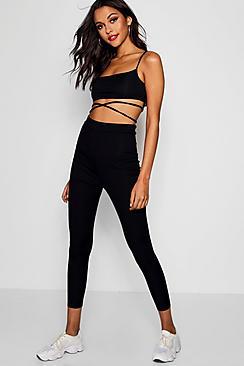Boohoo Wrap Ribbed Crop And Legging Co-ord Set