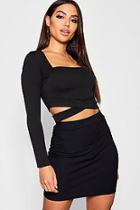 Boohoo Square Neck Long Sleeve Cut Out Crop