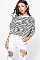 Boohoo Petite Alex Stripe Cropped Sweatshirt