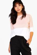 Boohoo Zoe Ribbed Colourblock Raglan T-shirt Nude