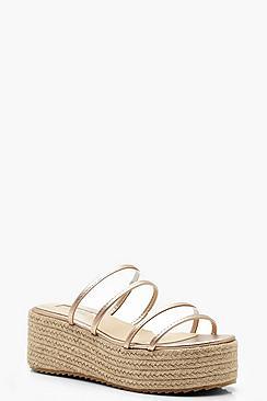 Boohoo Metallic Clear Panel Espadrille Flatforms