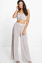 Boohoo Sisi Knot Top & Pleated Wide Leg Co-ord Set