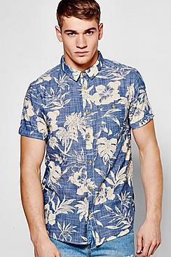 Boohoo Floral Print Chambray Shirt
