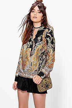 Boohoo Bonnie Border Paisley Wrap Shirt