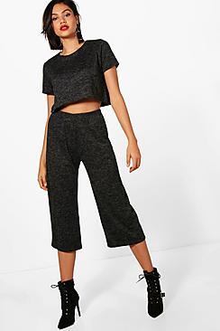 Boohoo Olivia Marl Knitted Culotte Lounge Set