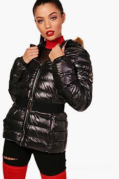 Boohoo Sophia Belted Padded Jacket