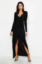 Boohoo Tall Plunge Ruched Detail Maxi Dress