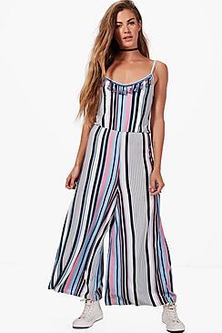 Boohoo Edwina Stripe Tassel Trim Culotte Jumpsuit