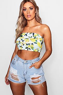 Boohoo Plus Niamh Lemon Printed Bandeau