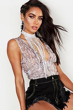 Boohoo Diamante Waterfall Statement Choker