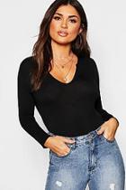 Boohoo Notch Neck Long Sleeve Top