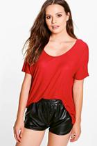 Boohoo Nina V Neck Ribbed T-shirt Rust