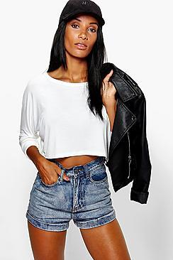 Boohoo Martha Batwing Slash Neck Crop