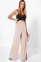 Boohoo Matilda Pocket Side Wide Leg Trousers Sand