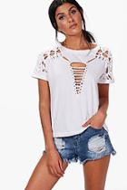 Boohoo Zoe Lace Up Shoulder Detail T-shirt