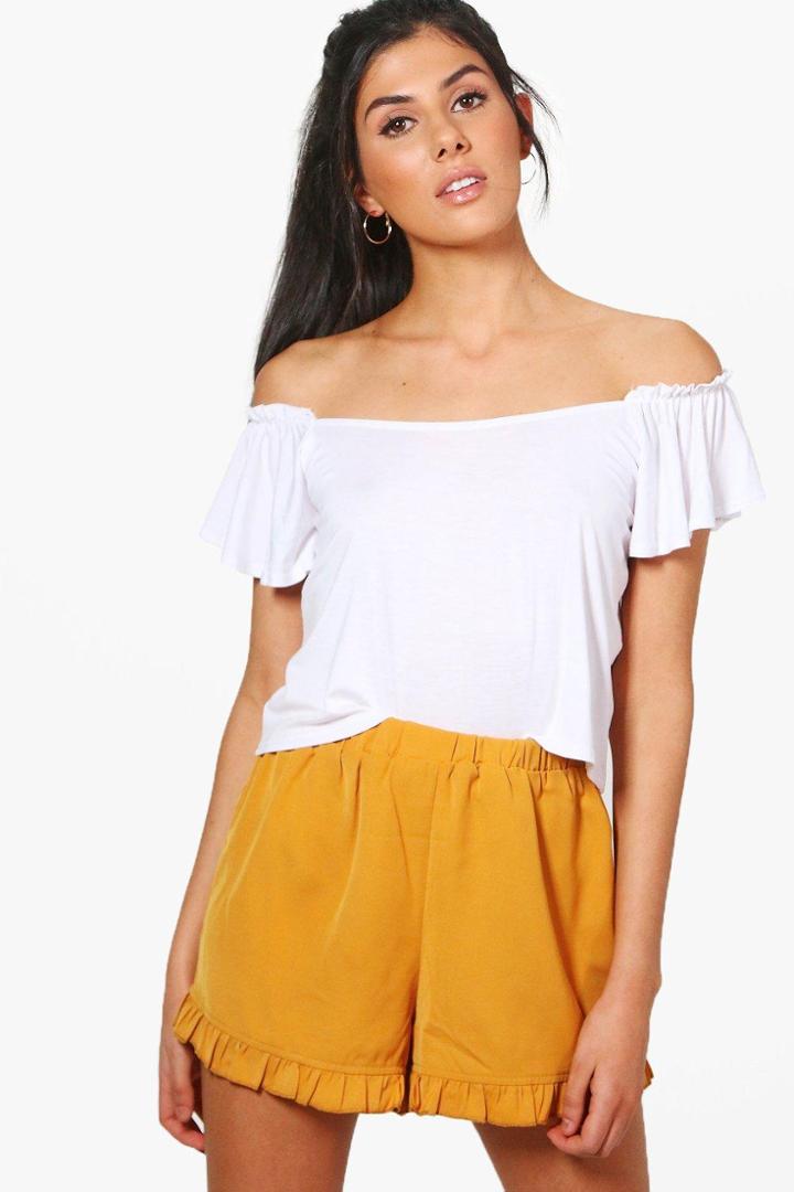 Boohoo Jodie Ruffle Hem Woven Shorts Ochre