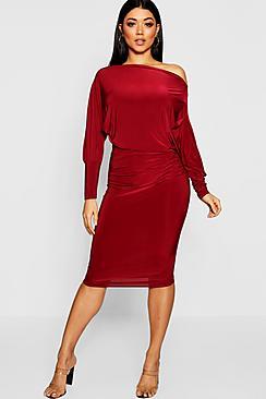 Boohoo Off The Shoulder Slinky Midi Bodycon Dress