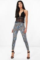 Boohoo Verity Gingham Floral Leggings Black