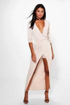 Boohoo Helen Deep Plunge Wrap Over Maxi Playsuit Champagne