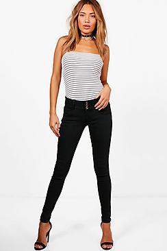 Boohoo Peggy 3 Button High Rise Skinny Jeans