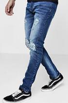 Boohoo Stretch Skinny Fit Mid Blue Ripped Knee Jeans