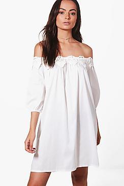 Boohoo Aria 3/4 Sleeve Lace Trim Bardot Top