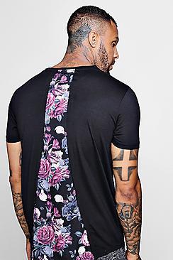 Boohoo Longline Bm Curved Hem Floral Back Panel T-shirt