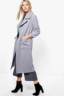 Boohoo Amelie Oversized Collar Wool Look Robe Coat