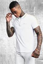 Boohoo White & Gold Man Muscle Fit Polo With Tape