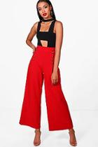 Boohoo Scarlet Military Button Crepe Wide Leg Trouser