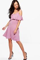 Boohoo Aisling Frill Cold Shoulder Skater Dress Lilas