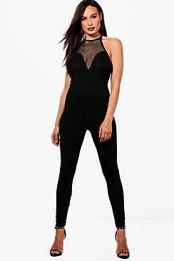 Boohoo Tall Mesh Insert Jumpsuit