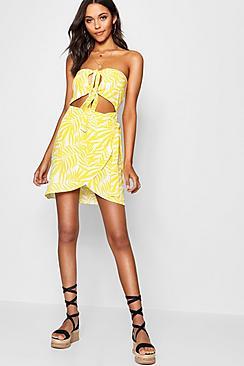 Boohoo Tall Knot Front Bandeau Shift Dress