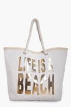 Boohoo Heather Life Is A Beach Beach Bag Gold