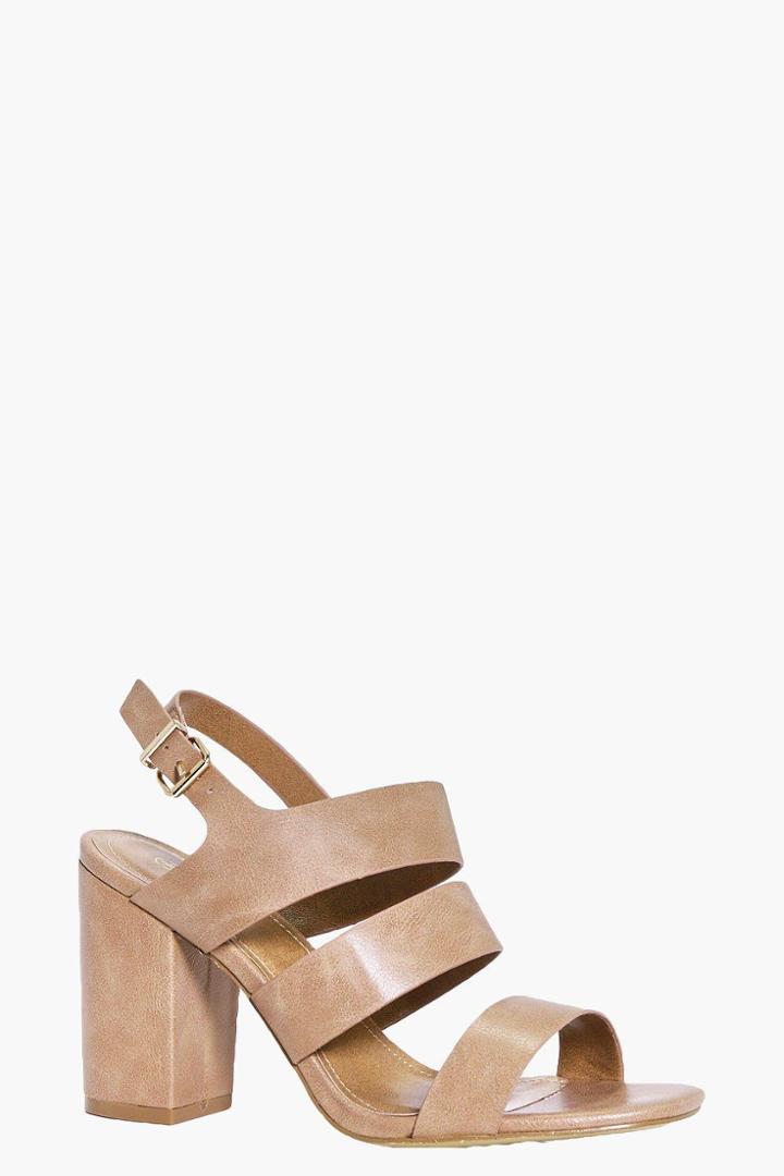 Boohoo Laila Three Band Block Heels Tan