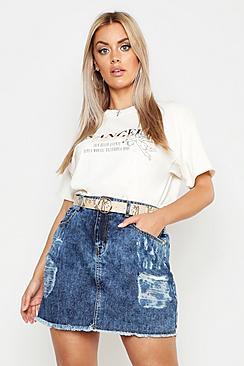 Boohoo Plus Acid Wash Heavily Distressed Skirt