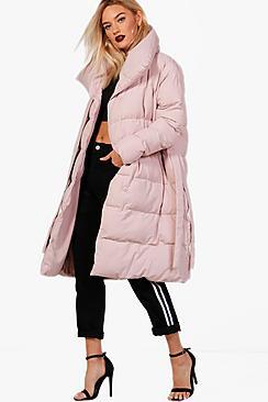 Boohoo Dionne Longline Padded Tie Front Coat