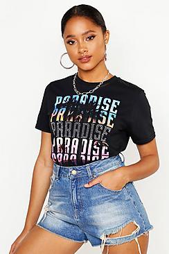 Boohoo Paradise Repeat Rhinestuds Tee