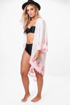 Boohoo Plus Anabella Boutique Embroidered Neon Kimono White