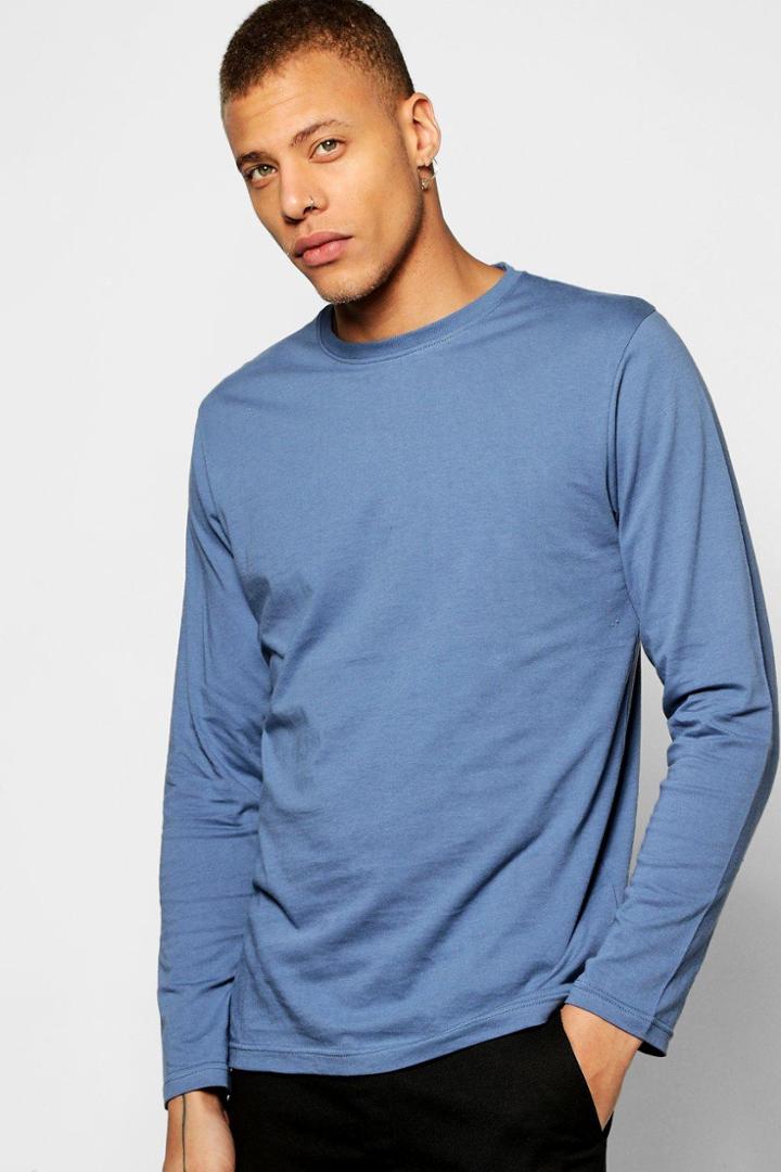 Boohoo Long Sleeve Crew Neck T Shirt Denim