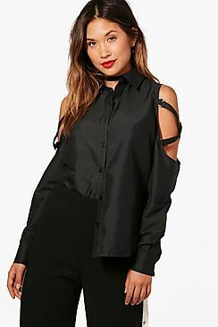 Boohoo Buckle Cold Shoulder Shirt