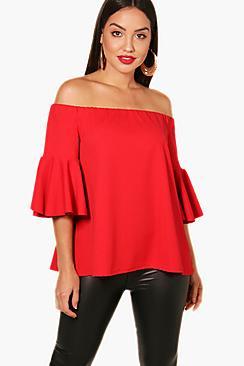 Boohoo Ruffle Sleeve Off The Shoulder Top