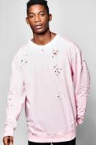 Boohoo Oversized Extreme Destroyed Sweatshirt Pink